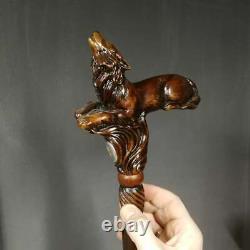 Wooden Cane Walking Stick Howling Wolf Animal Wood Carved Walking Cane