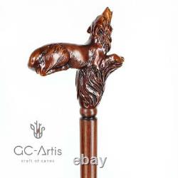 Wooden Cane Walking Stick Howling Wolf Animal Wood Carved Walking Cane handle
