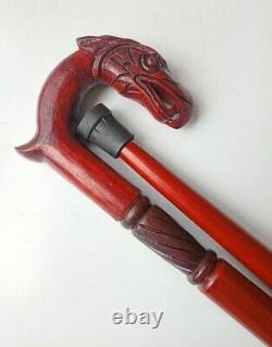 Wooden Carved Walking/Hiking Stick Eagle Head Handle Wooden Cane Folding Cane