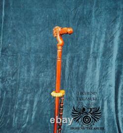 Wooden Carved Walking Stick Horse with Saddle Cane handmade wood crafted