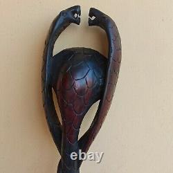 Wooden Cobra Cane Walking Stick With Three Cobra Heads African Art