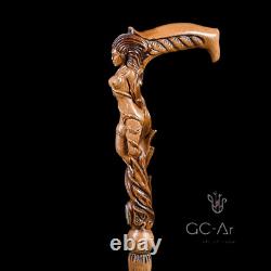 Wooden Hand Carved? Ane Walking Stick Crafted Forest Fairy Girl Fantasy Magic