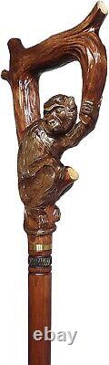 Wooden Hand Carved Monkey Head Walking Stick 36with Ergonomic Handle Cane