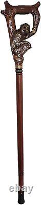 Wooden Hand Carved Monkey Head Walking Stick 36with Ergonomic Handle Cane