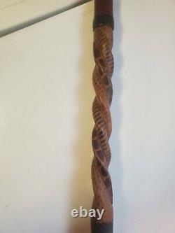 Wooden Hand Carved Walking Cane Stick Giraffe Handle 2 Lion Faces For Men Women