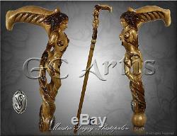 Wooden Hand Carved ane Walking Stick Crafted Forest Fairy Girl Fantasy Magic