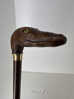 Wooden Head Alligator Handle Handcrafted Adult Cane Walking Stick Made in India
