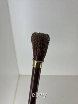 Wooden Head Alligator Handle Handcrafted Adult Cane Walking Stick Made in India
