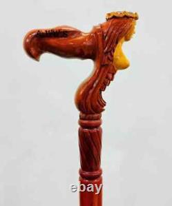 Wooden Mermaid Carved Walking Stick Cane handmade wood crafted comfortable