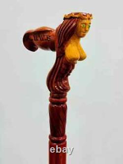 Wooden Mermaid Carved Walking Stick Cane handmade wood crafted comfortable