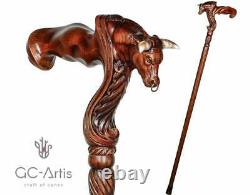 Wooden Ox Bull Cane Walking Stick Ergonomic Palm Grip Handle Walking Cane