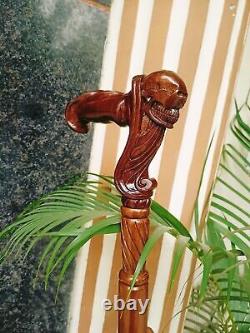 Wooden Skull Face Unique Walking Stick Folding Cane FOR Gift Hand Carved Handle