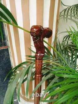 Wooden Skull Face Walking Stick Folding Cane Halloween Gift Hand Carved Handle