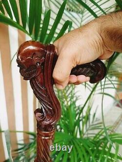 Wooden Skull Face Walking Stick Folding Cane Halloween Gift Hand Carved Handle