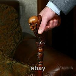 Wooden Skull Head Walking Cane Stick for men Ergonomic Handle