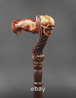 Wooden Skull Head Walking Cane Stick for men Ergonomic Handle Original