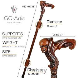 Wooden Skull Head Walking Cane Stick for men Ergonomic Handle Original GC-Artis