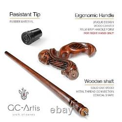 Wooden Skull Head Walking Cane Stick for men Ergonomic Handle Original GC-Artis