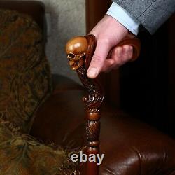 Wooden Skull Head Walking Cane Stick for men Ergonomic Handle Original GC-Artis