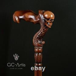 Wooden Skull Head Walking Cane Stick for men Ergonomic Handle Original GC-Artis