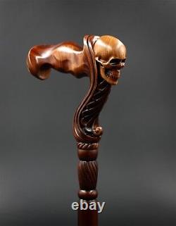 Wooden Skull Head Walking Cane Stick for men Ergonomic Handle Original GC-Artis