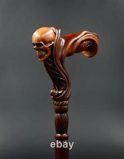 Wooden Skull Head Walking Cane Stick for men Ergonomic Handle Original GC-Artis