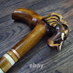 Wooden Stick Walking Cane Christmast Gift Elephant Handle Engraved Collectible