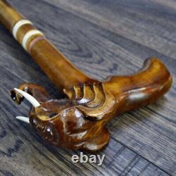 Wooden Stick Walking Cane Christmast Gift Elephant Handle Engraved Collectible