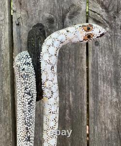 Wooden Tribal Snake Charmer Walking Stick Old Folk Art Carved Highly Decorated