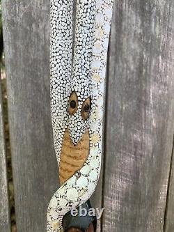Wooden Tribal Snake Charmer Walking Stick Old Folk Art Carved Highly Decorated