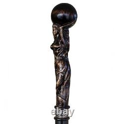 Wooden Walking Cane Goddess Vintage Hand Carved Cane Walking Stick for Mens