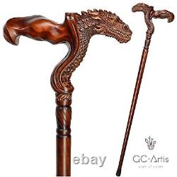 Wooden Walking Cane Stick Dragon Fantasy Style Ergonomic Original GC-Artis