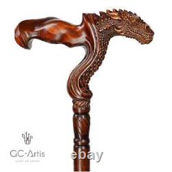 Wooden Walking Cane Stick Dragon Fantasy Style Ergonomic Original GC-Artis