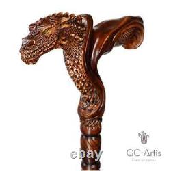 Wooden Walking Cane Stick Dragon Fantasy Style Ergonomic Original GC-Artis