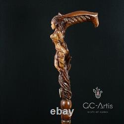 Wooden Walking Cane Stick Hand Carved Forest Fairy Girl Fantasy Magic Mystic