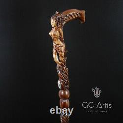 Wooden Walking Cane Stick Hand Carved Forest Fairy Girl Fantasy Magic Mystic