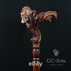 Wooden Walking Cane Stick Viking Warrior man Ergonomic Handle Original GC-Artis