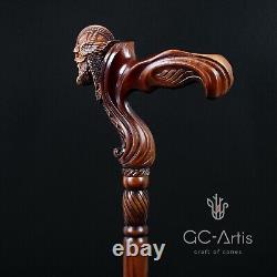 Wooden Walking Cane Stick Viking Warrior man Ergonomic Handle Original GC-Artis