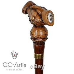 Wooden Walking Cane Stick men women Wood Carved Crafted Friendship Earth ball