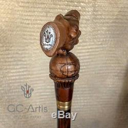 Wooden Walking Cane Stick men women Wood Carved Crafted Friendship Earth ball