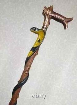 Wooden Walking Carved Cobra Snake Hiking Cane Stick 37 with Carved Handle