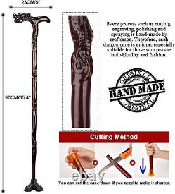 Wooden Walking Dragon Cane for Men and Women One Piece Wood Cane Walking Stick