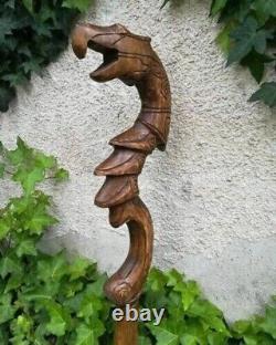 Wooden Walking Hand carved Dragon Priest Staff Stick 37 reclaimed hardwood