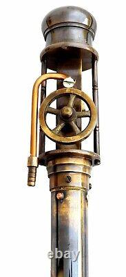 Wooden Walking Stick Brass Working Steam Engine Handle Vintage Antique Canes
