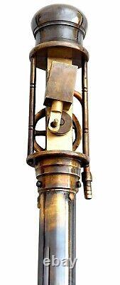 Wooden Walking Stick Brass Working Steam Engine Handle Vintage Antique Canes