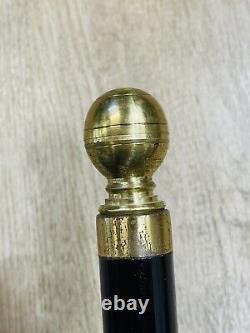 Wooden Walking Stick Cane Brass Ball Grip 34 3/4'' Hidden Compartment 34.5