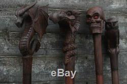 Wooden Walking Stick Cane DRAGON HEAD with WINGS Carved Balinese Bali Sticks