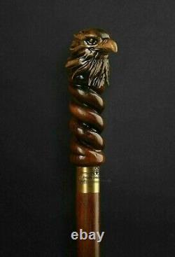 Wooden Walking Stick Cane Eagle Head Palm Grip Ergonomic Handle Wood Carved