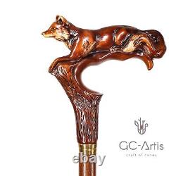 Wooden Walking Stick Cane Fox gift for women ladies wood carved