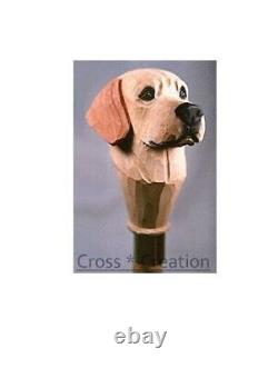 Wooden Walking Stick Cane Labrador Retriever Dog Head Carved Handle Unique Gift